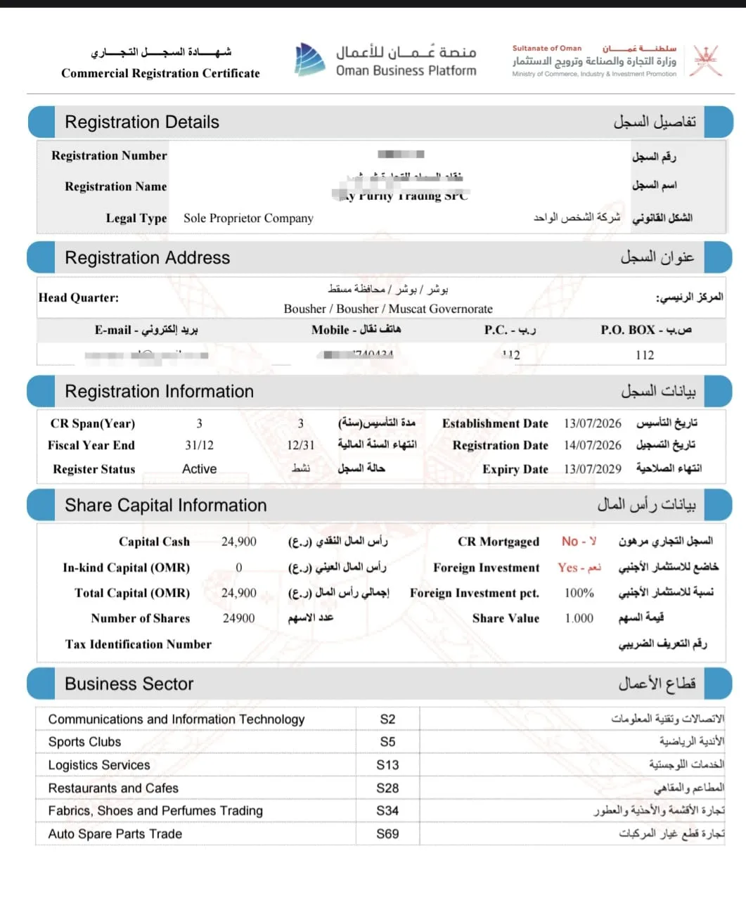 ثبت شرکت SPC برای مشتری